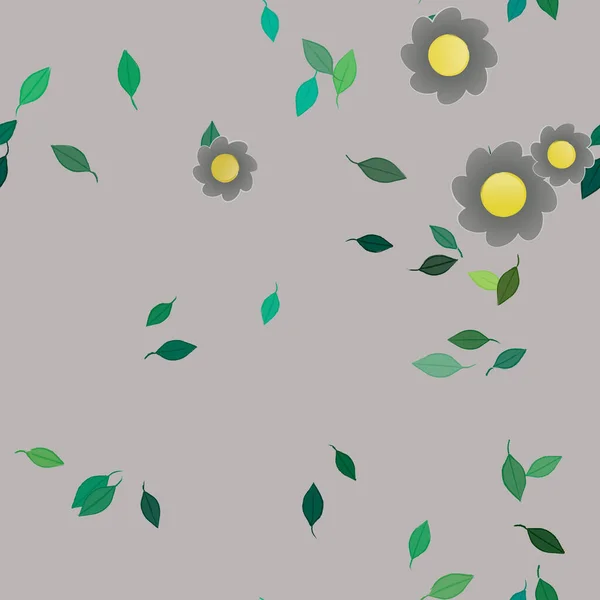 Composition Design Avec Fleurs Simples Feuilles Vertes Illustration Vectorielle — Image vectorielle