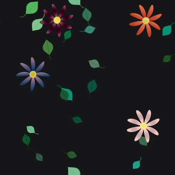 Composición Libre Con Flores Colores Simples Hojas Verdes Para Papel — Archivo Imágenes Vectoriales