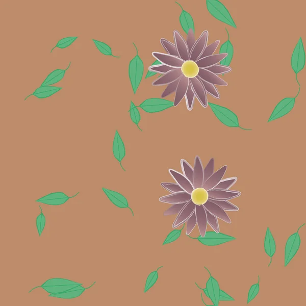 Composição Livre Com Flores Coloridas Simples Folhas Verdes Para Papel — Vetor de Stock