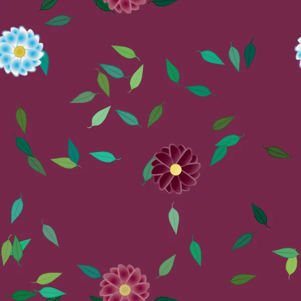 Flores Simples Con Hojas Verdes Composición Libre Ilustración Vectorial — Vector de stock