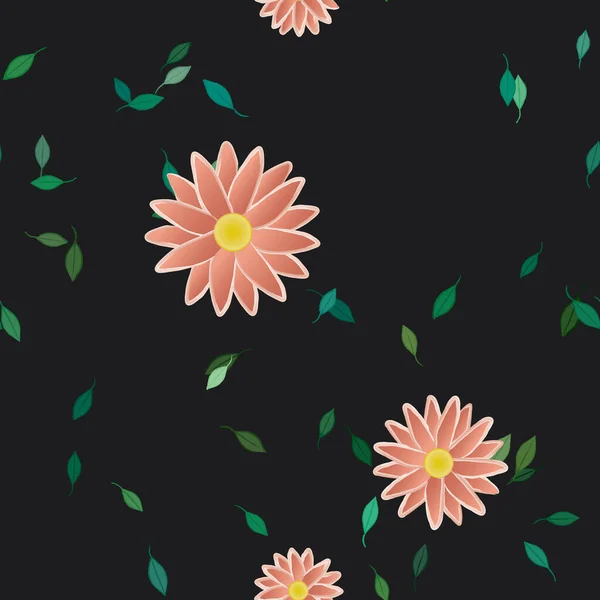 Composição Livre Com Flores Coloridas Simples Folhas Verdes Para Papel — Vetor de Stock