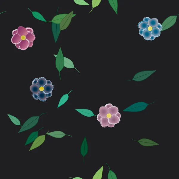 Composition Design Avec Fleurs Simples Feuilles Vertes Illustration Vectorielle — Image vectorielle