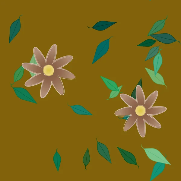 Simple Flowers Green Leaves Free Composition Vector Illustration — Stock Vector