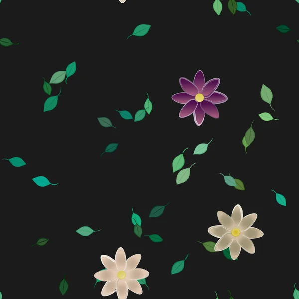 Fleurs Simples Avec Des Feuilles Vertes Composition Libre Illustration Vectorielle — Image vectorielle