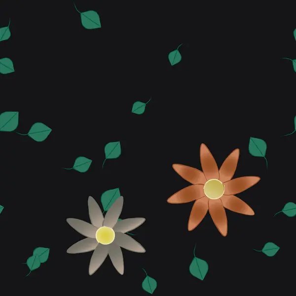 Flores Simples Con Hojas Verdes Composición Libre Ilustración Vectorial — Archivo Imágenes Vectoriales