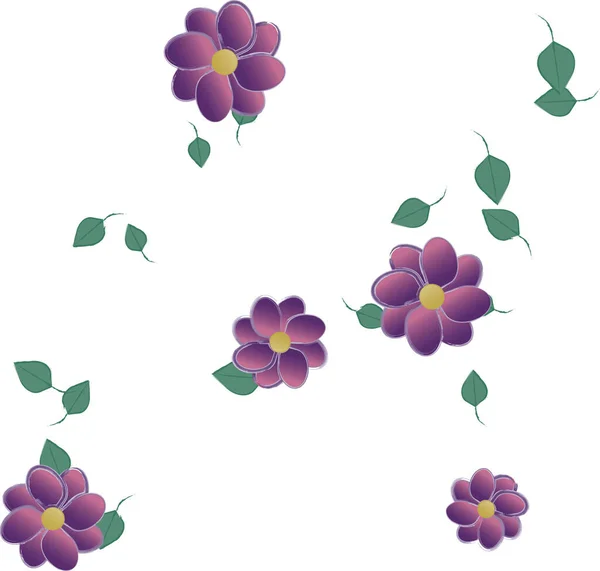 Flores Simples Con Hojas Verdes Composición Libre Ilustración Vectorial — Vector de stock