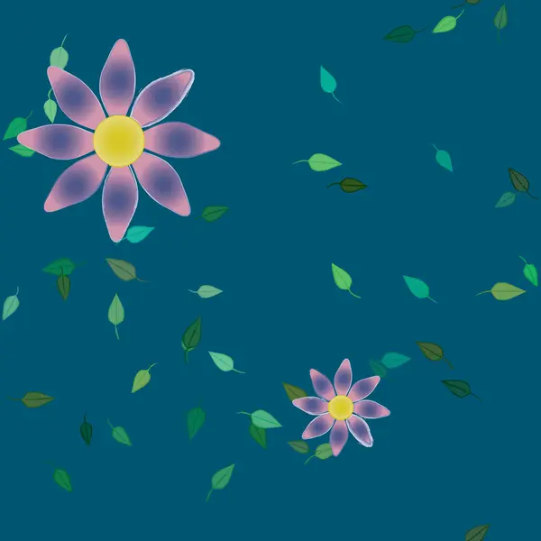 Composición Libre Con Flores Colores Simples Hojas Verdes Para Papel — Vector de stock