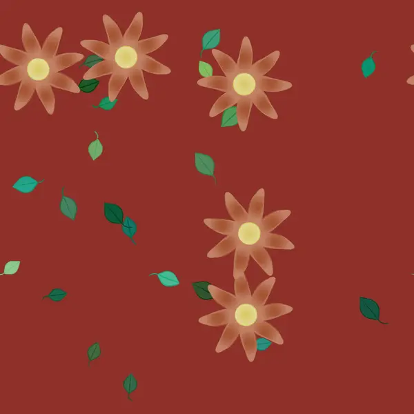 Composition Design Avec Fleurs Simples Feuilles Vertes Illustration Vectorielle — Image vectorielle