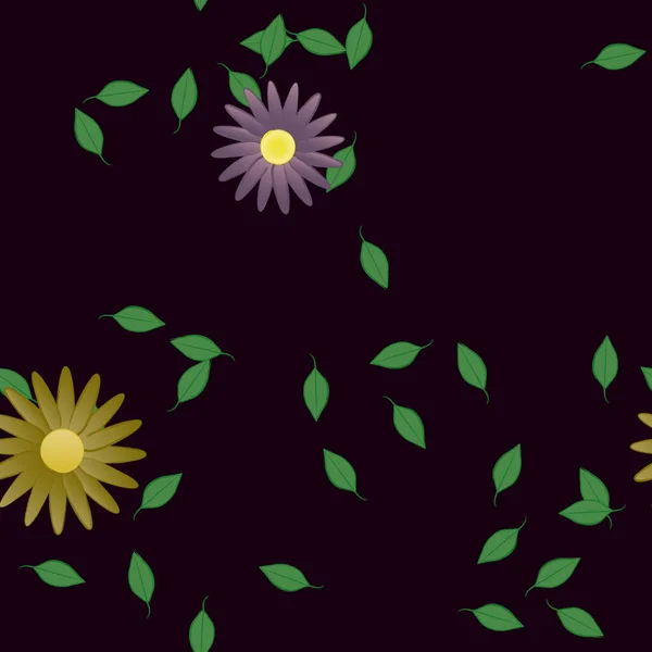 Composition Design Avec Fleurs Simples Feuilles Vertes Illustration Vectorielle — Image vectorielle