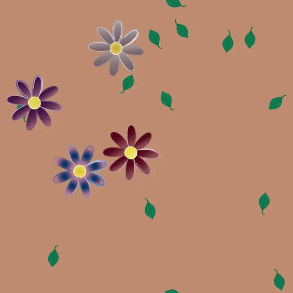 Flores Simples Con Hojas Verdes Composición Libre Ilustración Vectorial — Archivo Imágenes Vectoriales