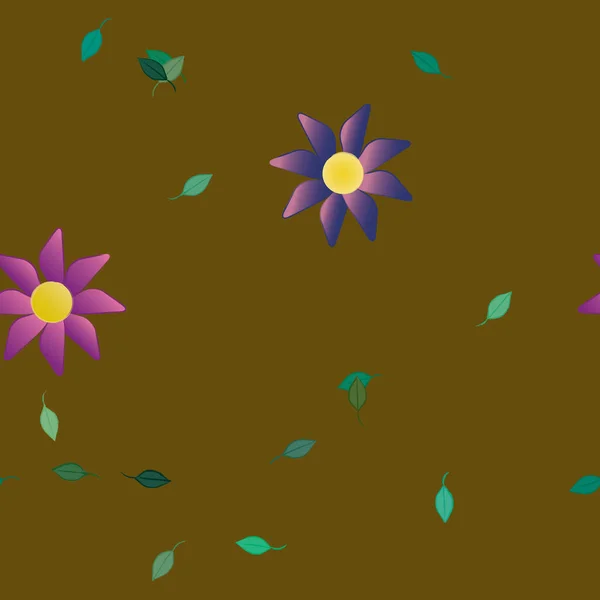 Composición Libre Con Flores Colores Simples Hojas Verdes Para Papel — Archivo Imágenes Vectoriales