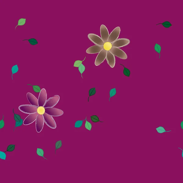 Fleurs Simples Avec Des Feuilles Vertes Composition Libre Illustration Vectorielle — Image vectorielle