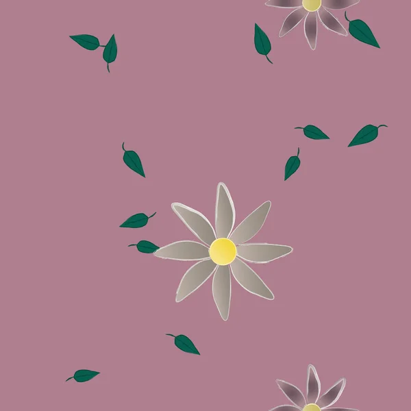 Eenvoudige Bloemen Met Groene Bladeren Vrije Samenstelling Vector Illustratie — Stockvector