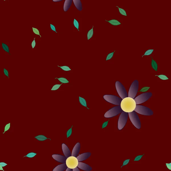 Fleurs Simples Avec Des Feuilles Vertes Composition Libre Illustration Vectorielle — Image vectorielle