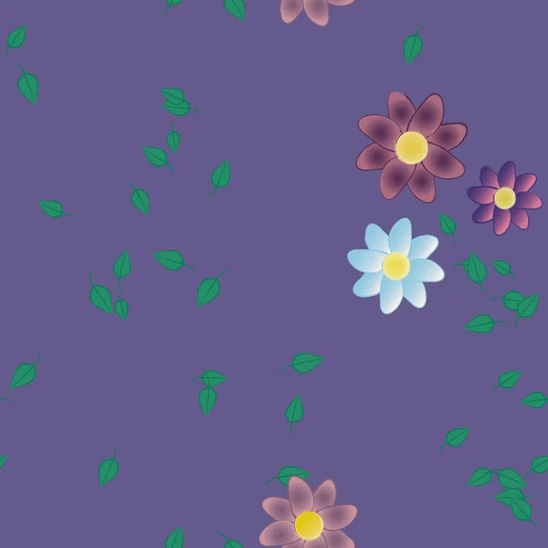 Composición Diseño Con Flores Simples Hojas Verdes Ilustración Vectorial — Archivo Imágenes Vectoriales