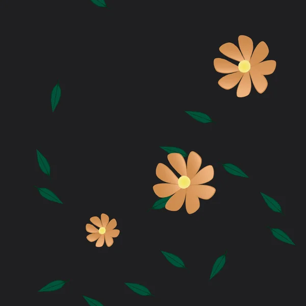 Composición Libre Con Flores Colores Simples Hojas Verdes Para Papel — Vector de stock