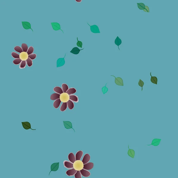 Flores Simples Con Hojas Verdes Composición Libre Ilustración Vectorial — Archivo Imágenes Vectoriales