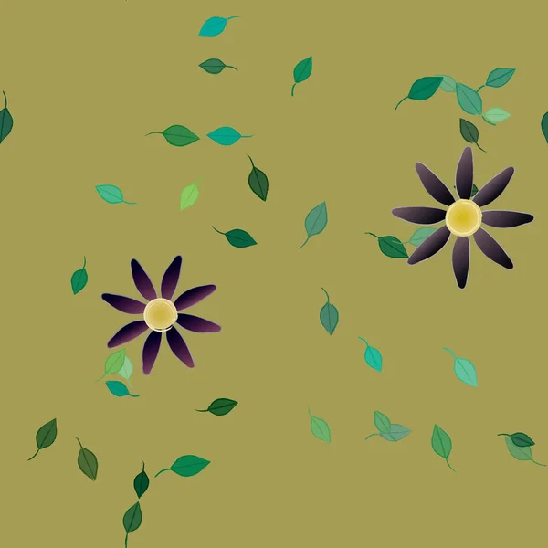 Composición Libre Con Flores Colores Simples Hojas Verdes Para Papel — Vector de stock