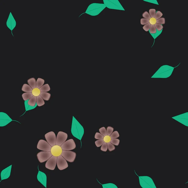 Composição Design Com Flores Simples Folhas Verdes Ilustração Vetorial — Vetor de Stock