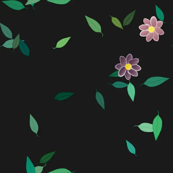 Fleurs Simples Avec Des Feuilles Vertes Composition Libre Illustration Vectorielle — Image vectorielle