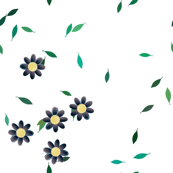 Composition Design Avec Fleurs Simples Feuilles Vertes Illustration Vectorielle — Image vectorielle