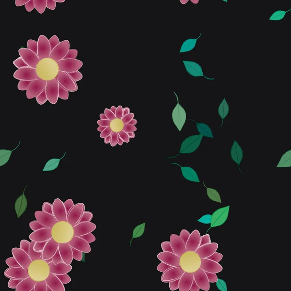 Composición Libre Con Flores Colores Simples Hojas Verdes Para Papel — Vector de stock