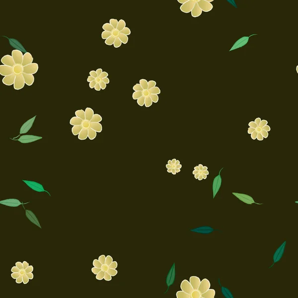 Composición Diseño Con Flores Simples Hojas Verdes Ilustración Vectorial — Vector de stock