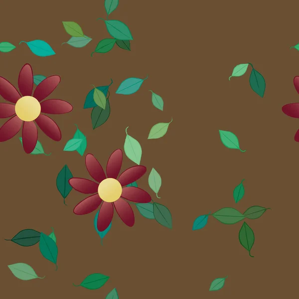 Composición Libre Con Flores Colores Simples Hojas Verdes Para Papel — Vector de stock