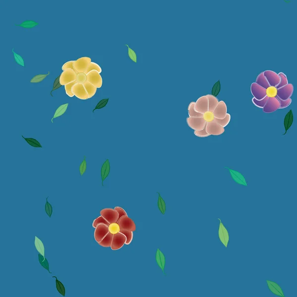 Flores Simples Con Hojas Verdes Composición Libre Ilustración Vectorial — Vector de stock