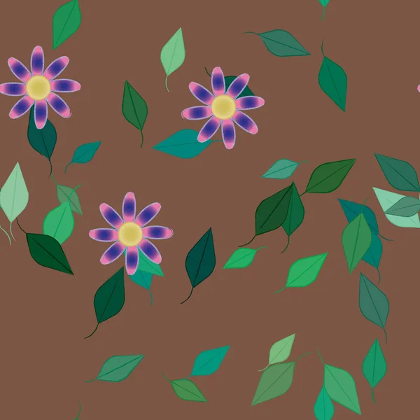 Composición Libre Con Flores Colores Simples Hojas Verdes Para Papel — Vector de stock