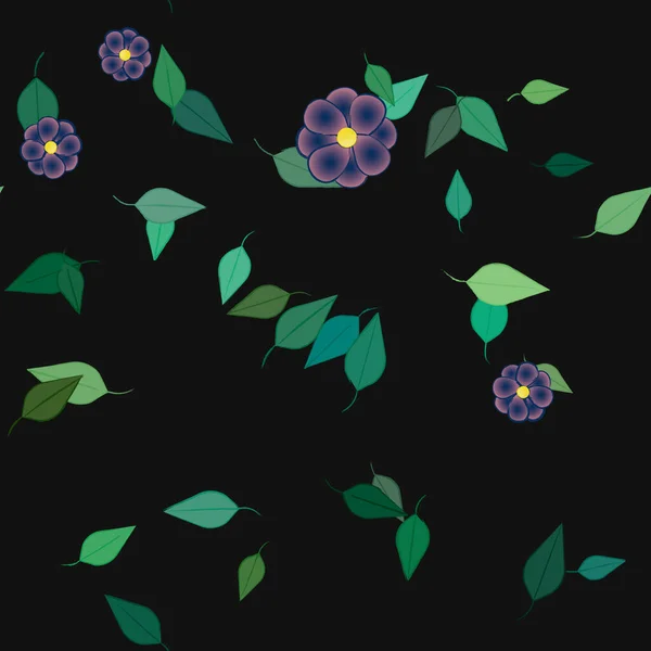 Flores Simples Con Hojas Verdes Composición Libre Ilustración Vectorial — Archivo Imágenes Vectoriales