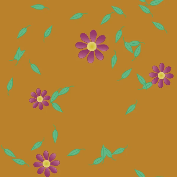 Flores Simples Con Hojas Verdes Composición Libre Ilustración Vectorial — Archivo Imágenes Vectoriales