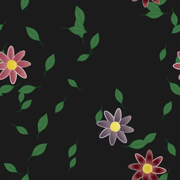 Composition Design Avec Fleurs Simples Feuilles Vertes Illustration Vectorielle — Image vectorielle