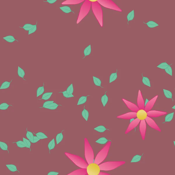 Composición Diseño Con Flores Simples Hojas Verdes Ilustración Vectorial — Vector de stock