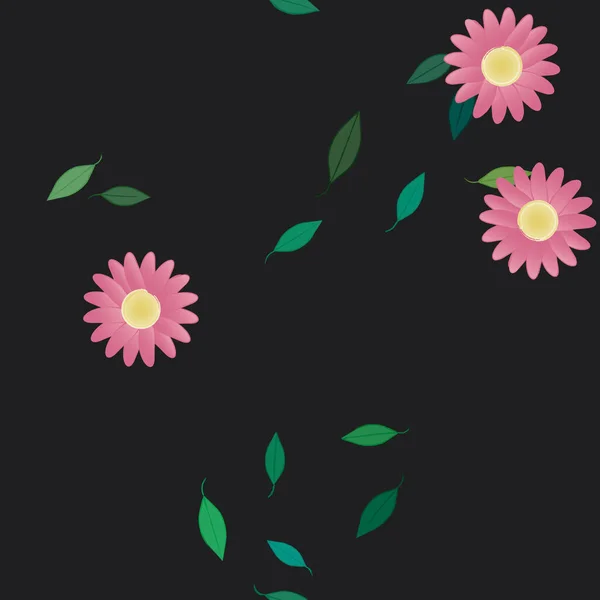 Fleurs Simples Avec Des Feuilles Vertes Composition Libre Illustration Vectorielle — Image vectorielle