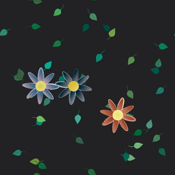 Composição Design Com Flores Simples Folhas Verdes Ilustração Vetorial —  Vetores de Stock