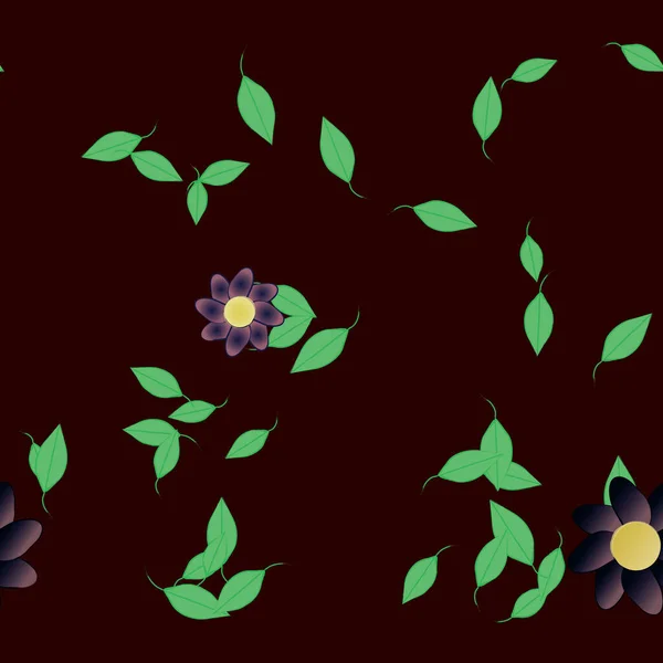 Composición Diseño Con Flores Simples Hojas Verdes Ilustración Vectorial — Vector de stock