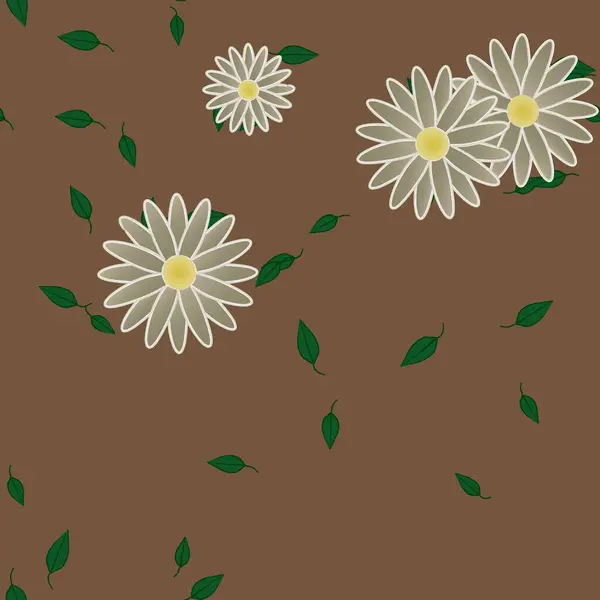 Enkla Blommor Med Gröna Blad Fri Sammansättning Vektor Illustration — Stock vektor