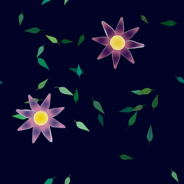 Fleurs Simples Avec Des Feuilles Vertes Composition Libre Illustration Vectorielle — Image vectorielle