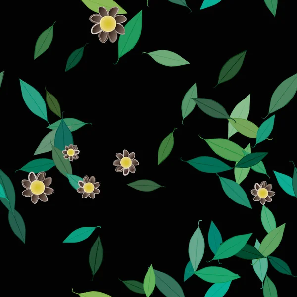 Flores Simples Com Folhas Verdes Composição Livre Ilustração Vetorial — Vetor de Stock