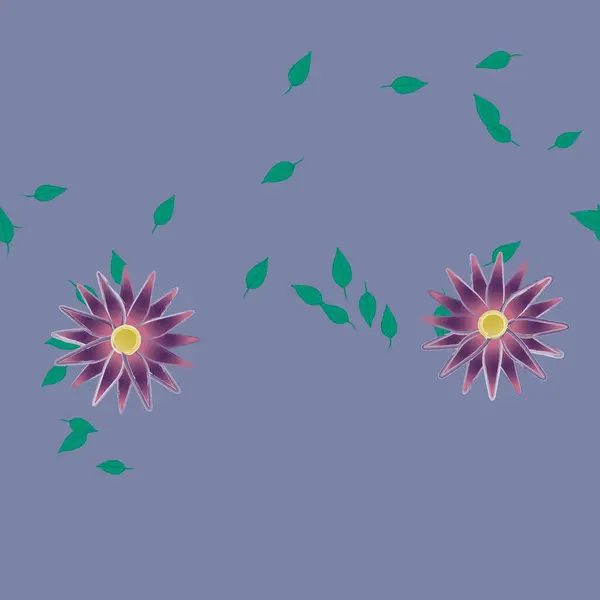 Gratis Compositie Met Eenvoudige Kleurrijke Bloemen Groene Bladeren Voor Behang — Stockvector