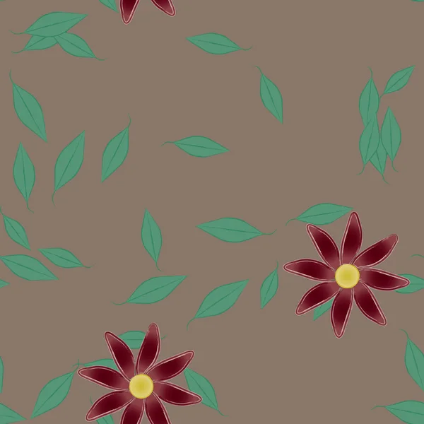 Flores Simples Con Hojas Verdes Composición Libre Ilustración Vectorial — Vector de stock