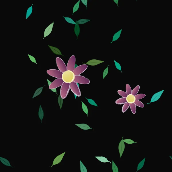 Flores Simples Con Hojas Verdes Composición Libre Ilustración Vectorial — Vector de stock