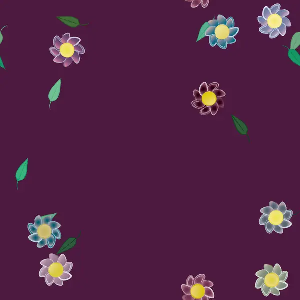 Composición Libre Con Flores Colores Simples Hojas Verdes Para Papel — Archivo Imágenes Vectoriales