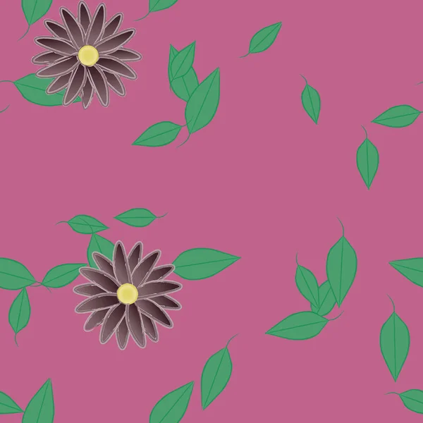 Composição Design Com Flores Simples Folhas Verdes Ilustração Vetorial — Vetor de Stock