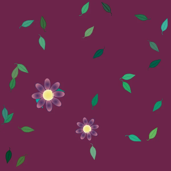 Fleurs Simples Avec Des Feuilles Vertes Composition Libre Illustration Vectorielle — Image vectorielle