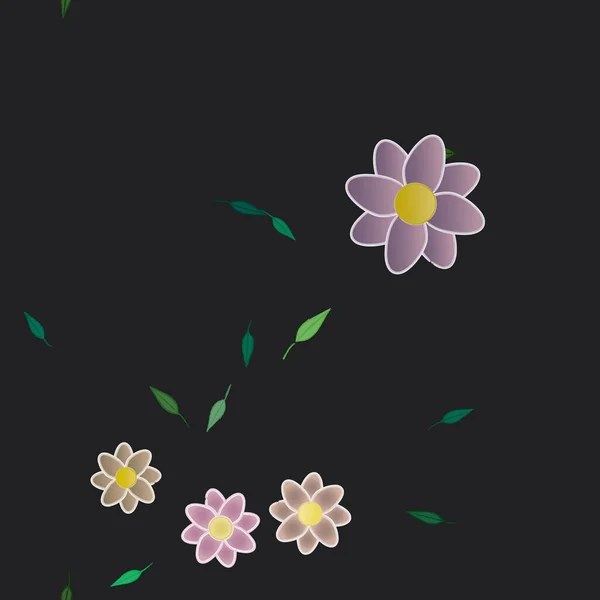 Flores Simples Con Hojas Verdes Composición Libre Ilustración Vectorial — Vector de stock