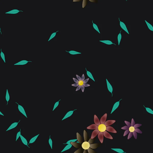 Composition Design Avec Fleurs Simples Feuilles Vertes Illustration Vectorielle — Image vectorielle