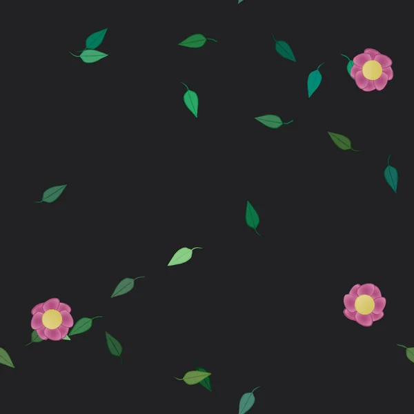 Gratis Compositie Met Eenvoudige Kleurrijke Bloemen Groene Bladeren Voor Behang — Stockvector