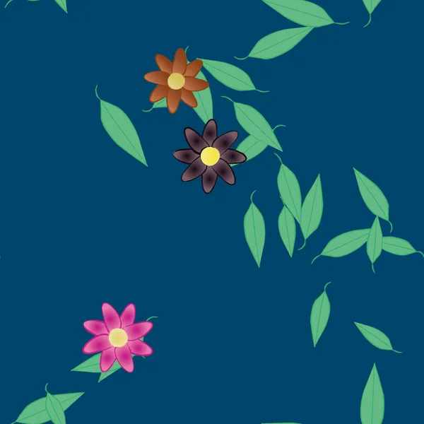 Flores Simples Con Hojas Verdes Composición Libre Ilustración Vectorial — Vector de stock